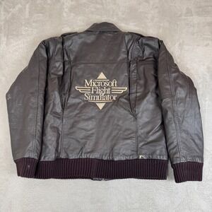 VTG 90s Microsoft Flight‎ Stimulator Bomber Jacket Mens XL Brown Preowned Flaws